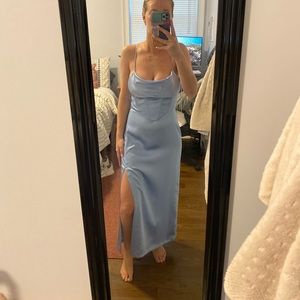 BRAND NEW WITH TAGS ZARA CORSET SATIN BLUE DRESS WITH SLIT